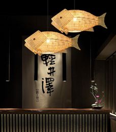 Pendant Lamps Carp Lantern Chinese Restaurant Chandelier Coffee Shop Creative Fish Japanese Sushi Southeast Asia Bamboo LightPendant
