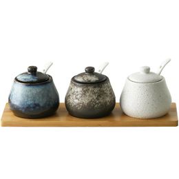 Storage Bottles & Jars Japanese-Style Seasoning Jar Combination Set Household Kitchen Salt Tank Box Ceramic Pepper