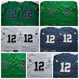 NCAA University 12 Ian Book College Jersey Football 3 Joe Montana All Stitched Team Navy Blue White Green Color For Sport Fans Breathable Pure Cotton High/Good