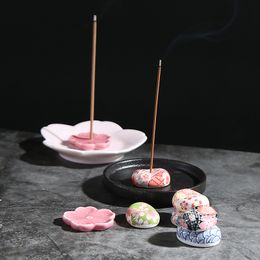 Incense burner ceramic elliptic incense holder Japanese style lamp home accessories mini desktop ornaments 7 Colours 3.3x1.3cm