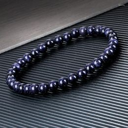 Beaded Strands 6mm Natural Black Onyx Sand Stone Beads Bracelets Handmade Ethnic Tibetan Elastic Bangles For Women Men Charm Jewellery Gifts F