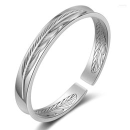 Retro Silver Leaves Pattern Bangles For Women Men Leaf Open Cuff Bracelets & Jewellery Pulseras Lovers Bangle Gift Kent22