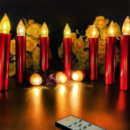 10PCS Red Christmas Candles Light Flameless Flashing Timer Remote Led Electronic Candle Wedding Year Decoration With Clip 220527