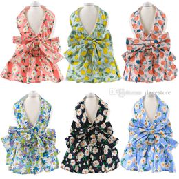 Sublimation Printing Flower Series Dog Dress With Bow Dog Apparel Pet Harnesses and Leash Set Pets Clothes Vest Princess Tutu Dresses for Small Dogs Cat Wholesale 310