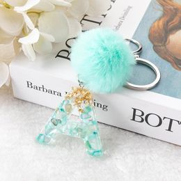 Keychains Creative Pompom Letter Keychain English Words Keyring With Puffer Ball Glitter Gradient Resin Crafts Handbag Charms Pendant Miri22