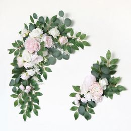 Decorative Flowers & Wreaths 2pcs Large Artificial Wedding Arch Flower Row Party Backdrop Wreath Decor Welcome Card Sign Garland Wall Hangin