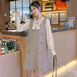 Spring Pregnant Women Clothing Long Aleeve Bow Collar Office Lady Formal Clothing Maternity Aline Dress Workwear Wholesale J220628