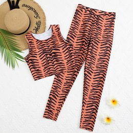 Tiger Striped Printed Leggings Solid Colour Tracksuits for Women Outdoor Breathable Letter Sportswear Training Shaping Two Piece Yoga Outfits for Lady