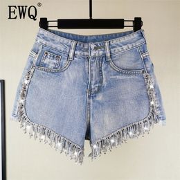 EWQ 2020 Spring Summer Shorts Denim Patchwork Tassel Raw High Waist Cowboy Shorts Streetwear Women Fashion AH03605XL LJ200818