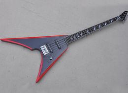 4 Strings Black V Electric Bass Guitar with Red Trim Rosewood Fretboard