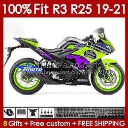 OEM Bodywork For YAMAHA YZF-R25 YZFR3 YZF-R3 19-21 Body Kit 141No.199 100% Fit YZFR25 YZF R 3 25 R3 R25 19 20 21 R-25 Frame 2019 2020 2021 Injection Mould Fairing glossy green