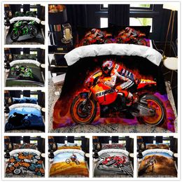 Motorcycle Rider Bed Duvet Cover Set Queen Calico Twin Size Comforter Bedding Single Complete