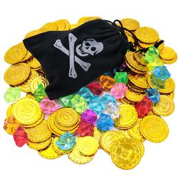 Halloween Pirate Party Decoration Supplies Pirate Coins Gems Bag Set Drawstring Pocket Jewelery Playset forTheme Cosplay Costume Accessory