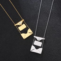 Pendant Necklaces Stainless Steel Envelope Necklace-Laser Engrave Your Text - Gold Rosegold Colour Gift Valentine's Day Birthday GiftPend