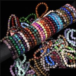 Charm Bracelets Jewellery Diverse Natural Stone 8Mm Beaded Lava Jad Agate Chakra Bangles Bracelet For Wome Dh8Ki