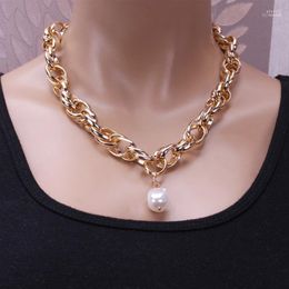 Pendant Necklaces Vintage Statement Double Chain Choker Neckalce For Women Gold Silver Color Fashion Baroque Pearl Necklace Punk Jewelry Ell