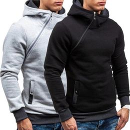 Casual Solid Mens Hoodies Diagonal Zipper Long Sleeve Hoodie Sweatshirts Men Hoody Pullover Sweatshirt Hooded Sweat Homme 220325