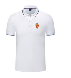 Real Zaragoza Men's and women's POLO shirt silk brocade short sleeve sports lapel T-shirt LOGO can be Customised