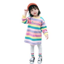 Baby Girl Clothes Rainbow Stirped Girls Outfits Dress Leggings Children Clothes Girl Patchwork Tracksuits For Children 210412