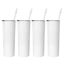 Sublimation Straight Tumblers with Lid Plastic Straw Blanks Oblique shape Tumblers 20/30oz Stainless Steel Car Cups Travel Mugs Insulated Water mugsZC1030