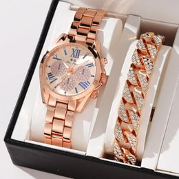 Wristwatches Luxury Women Rose Gold Watch Fashion Ladies Quartz Diamond Wristwatch Elegant Female Bracelet Watches Set Reloj MujerWristwatch