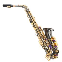 Custom Alto Saxophone Carved Flower Black Nickel Gold Eb Sax Saxophone Gold Key Brass instrument