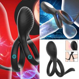 Nxy Cockrings New Vibrating Penis Ring Dual Cock Testicle Massager Clitoris Stimulate Anal Vibrator Sex Toys for Men Couple 220505