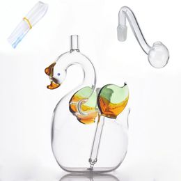 Wholesale mini 10mm female Swan Shape Water Dab oil Rig bong Portable Travel Bubbler mini glass blunt pipe with silicone straw
