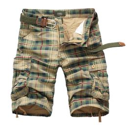 Mens Casual Plaid Beach Summer Shorts Male Camouflage Cargo Brand Clothing Cotton Military Plus Size Five-Point Pants 220318