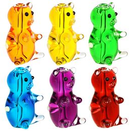 Colourful Freezable Liquid Filled Pipes Bear Shape Pyrex Thick Glass Smoking Tube Handpipe Portable Handmade Dry Herb Tobacco Oil Rigs Philtre Bong Cigarette Holder