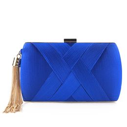 Evening Bags Women Metal Stripes Cross Shaped Clutch Bag With Tassel