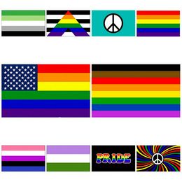 Hot Rainbow Flag 90x150cm American Gay and Gay pride Polyester Banner Flag Polyester Colourful Rainbow Flag For Decoration sxa16