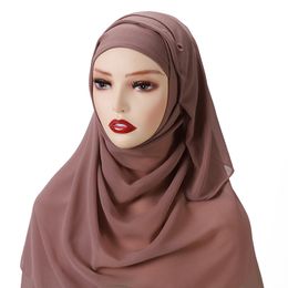 Instant Muslim Women Heavy Chiffon Hijab Scarf With Bonnet Chiffon Hijabs Scarves With Caps Underscarf Headscarf