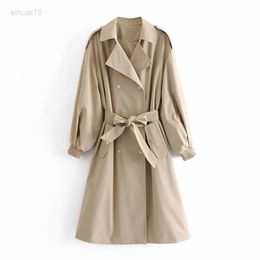 Women 2022 Fashion With Belt Double Breasted Trenchcoat Vintage Long Sleeve Pockets Female Outerwear Chic Overcoat L220725