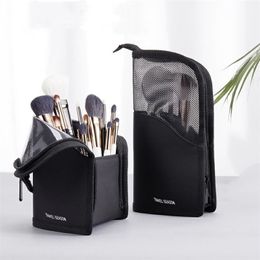 1 Pc Stand Cosmetic for Women Clear Zipper Travel Female Makeup Brush Holder Organizer Toiletry Bag 220701