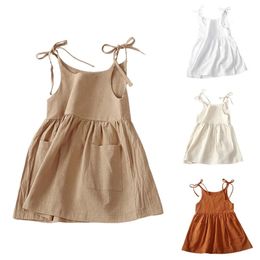 Summer Toddler Baby Girl Sleeveless Dress Cotton Simple Girls Home Dress Solid Children Dresses Casual Kids Dresses Clothing