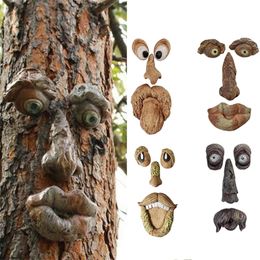 Amusing Old Man Tree Hugger Garden Art Outdoor Funny Face Sculpture Whimsical Decoration 220728