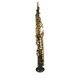Saxophone High Grade Straight Black nickel plated body Gold lacquer key Soprano Saxophone