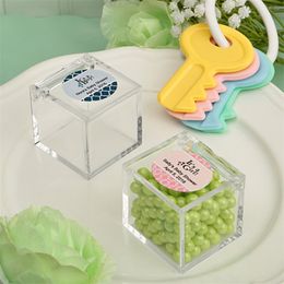 24pcslot Clear DIY Wedding Gift Baby Shower Favours Personalised Mini Transparent Plastic Candy Box with Customised Labels 220613