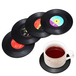 2/4/6PCS Cup Mat Round Vinyl Coaster Record CD Drinks Holder Placemat Tableware Heat Resistant Dining Table Decoration W220406