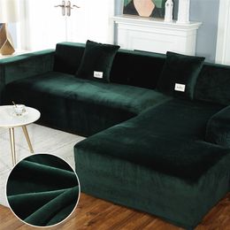 Elasticated Sofa Covers Chaise Longue for Living Room Velvet Corner Armchair Elastic Cushion Couch Furniture 3 Seater Slipcover 220513