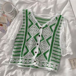 Women's Blouses & Shirts Women Short Sleeve Crochet Shirt Summer Hollow Out Knit Tops Elegant Vintage Blouse Cropped Blusa De Mujer 2022Wome