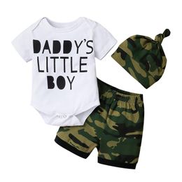 Clothing Sets Infant Baby Boys Rompers Set 'DADDY'S LITTLE BOY' Printed Short Sleeve Romper Shorts HatClothing