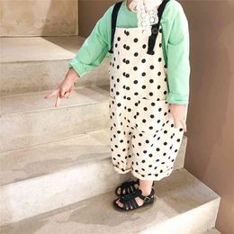 Spring Summer boys and girls cotton casual dot overalls soft loose unisex all-match suspender trousers 210708