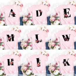 T-shirts Plant Letter Alphabet Name Novelty Girls Pink Tshirt Kawaii Casual T Shirt Boys Unisex Kids Clothing O-Neck Girl Clothes SummerT-sh