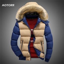 Men Down Jacket Winter Male Casual Hooded Outwears Coat Warm Fur Parka Overcoat Men's Solid Thick Fleece Zipper Jackets 201209