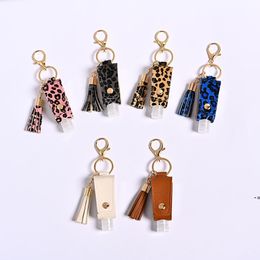 Party Favour New Leopard Print T-shaped Hand Sanitizer Holder with Empty Bottle PU Leather Cover Disinfectant Keychain Pendants GCE13588