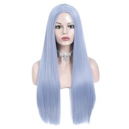 Long Blue Synthetic Wig Straight Wigs With Bangs Heat Resistant Fibre Hair Natural Cosplay False Wig For White Womenfactory direct