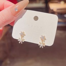 Stud Geometry Zircon Flower Earrings For Women Delicate Elegant Pearl Female Trendy Simplicity Jewelry Ear Studs GiftStud