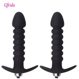 Vibrating rear court threaded silicone anal plug double ring lock fine adult sexy toys